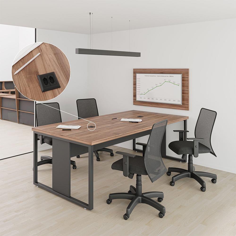 Mesa De Reunião Com Painel E Caixa De Tomada Noce Preto - 3