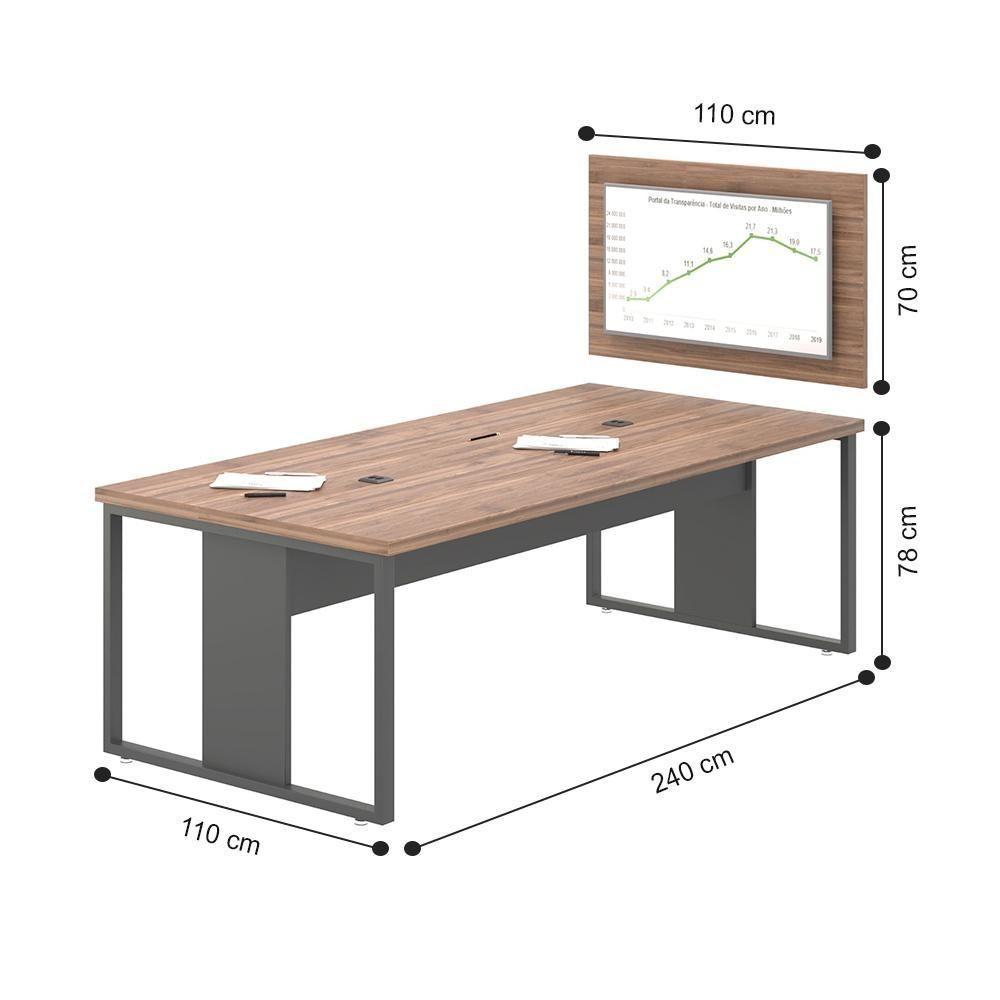 Mesa De Reunião Com Painel E Caixa De Tomada Noce Preto - 4