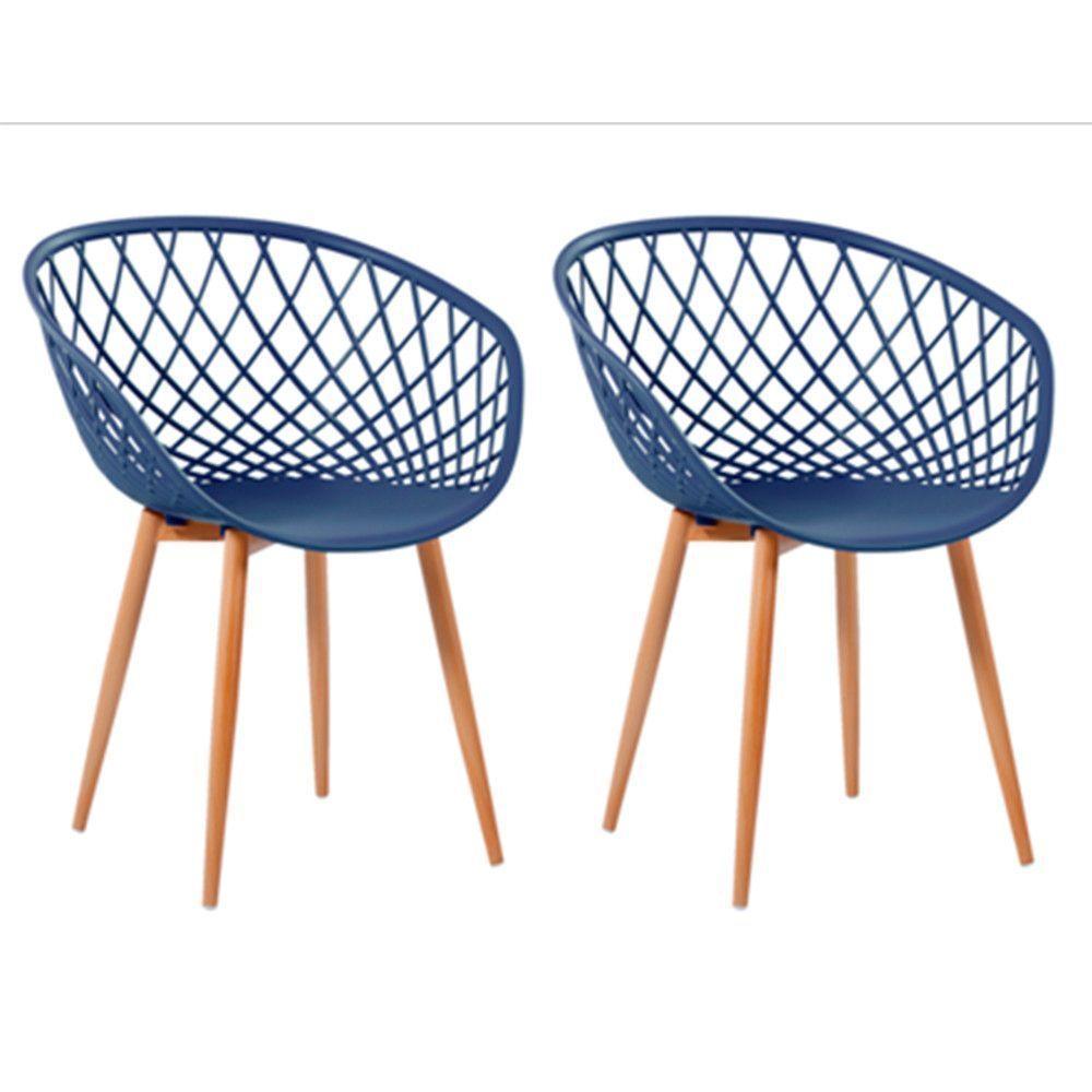 Kit 2 Cadeiras Monaco C- Assento Em Polipropileno E Base Em Aço Fratini Azul Marinho - 1