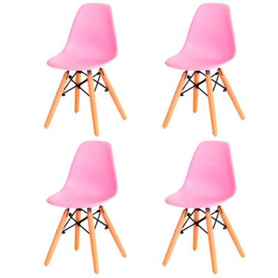 Kit C- 4 Cadeira Kids C- Assento Em Polipropileno E Base Madeira Fratini Rosa