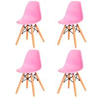 Kit C- 4 Cadeira Kids C- Assento Em Polipropileno E Base Madeira Fratini Rosa - 1
