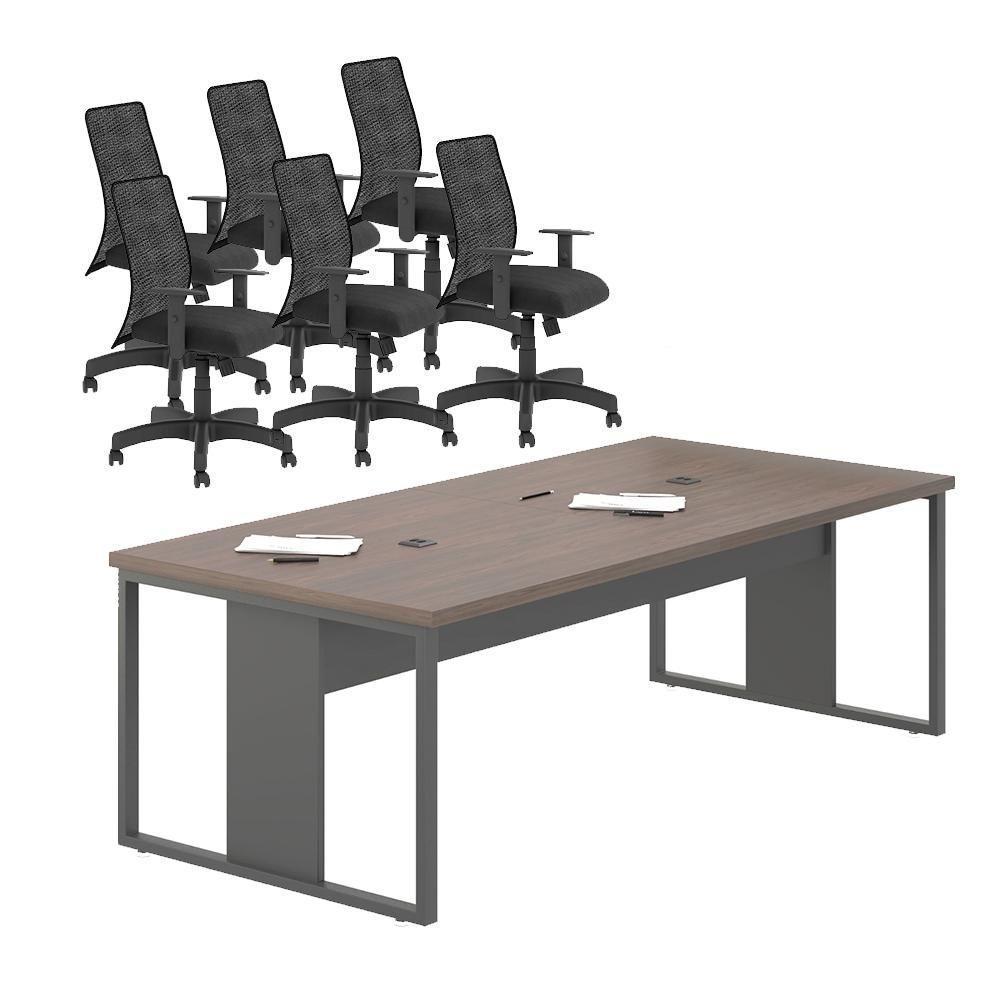 Conjunto Mesa E Cadeiras Para Escritório Hanói Freijó Preto - 1