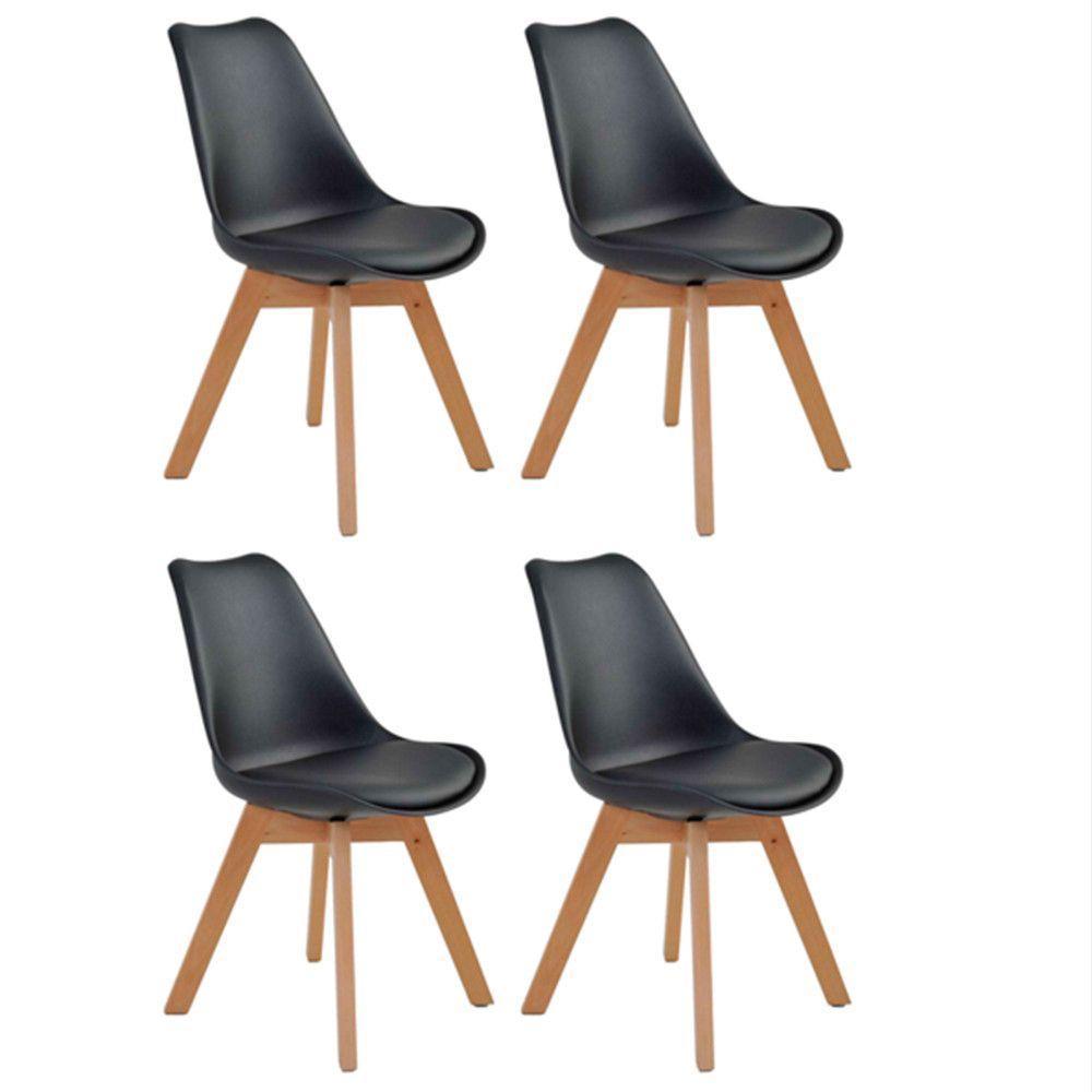 Kit 4 Cadeiras Siena C- Estrutura Em Polipropileno E Base Madeira Fratini Preto - 1