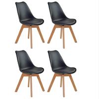 Kit 4 Cadeiras Siena C- Estrutura Em Polipropileno E Base Madeira Fratini Preto - 1