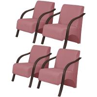 Kit 4 Poltronas Decorativas 1 Lugar Braço Pé Madeira Suede - 1