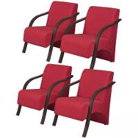 Kit 4 Poltronas Decorativas 1 Lugar Braço Pé Madeira Suede - 1