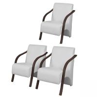 Kit 3 Poltronas Decorativas 1 Lugar Braço Pé Madeira Tecido Sintético (courino) - 1