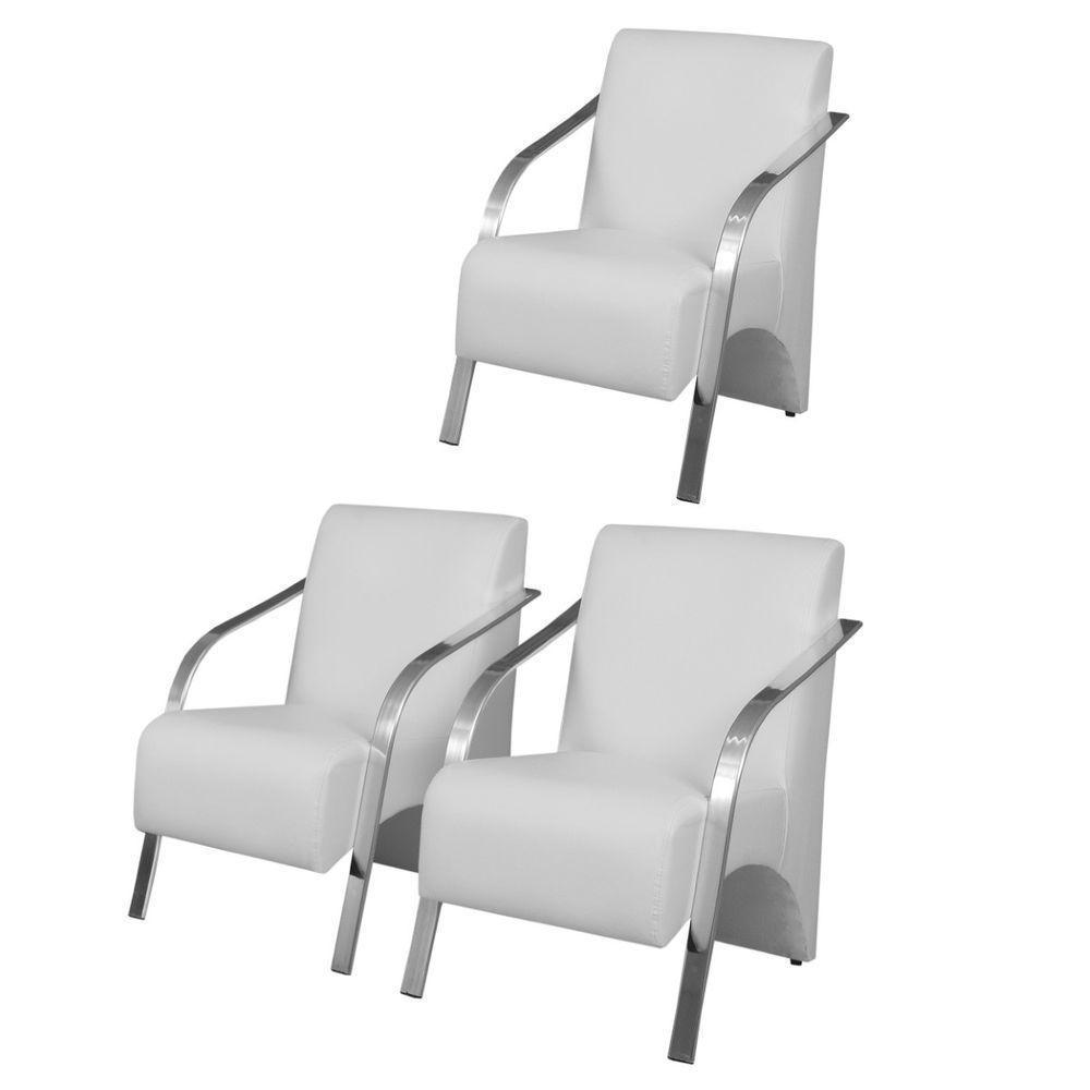 Kit 3 Poltronas Decorativas 1 Lugar Braço Pé Alumínio Tecido Sintético (courino) - 1