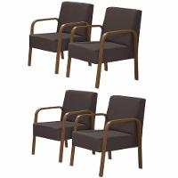 Kit 4 Poltronas Decorativas 1 Lugar Luna Braço Madeira Suede - 1