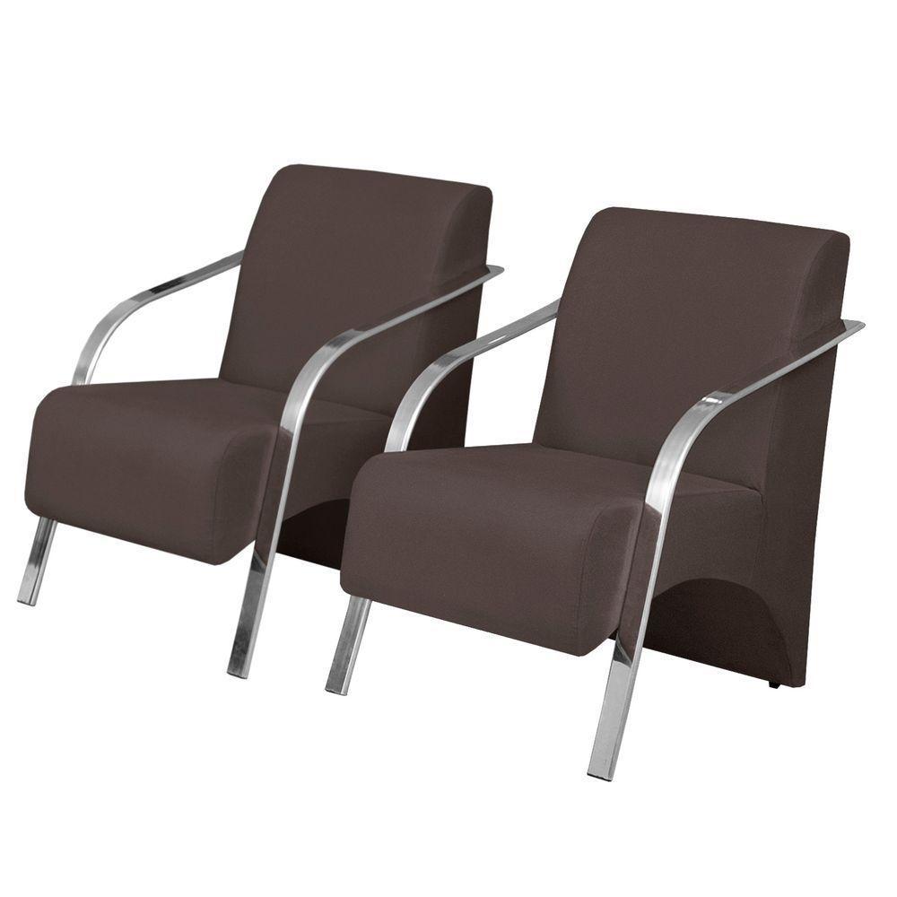 Kit 2 Poltronas Decorativas 1 Lugar Braço Pé Alumínio Dsalla Suede - 1