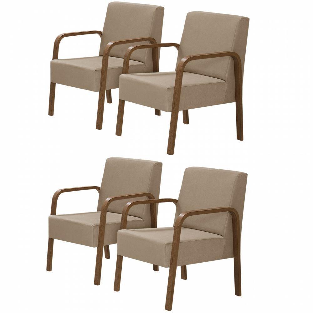 Kit 4 Poltronas Decorativas 1 Lugar Luna Braço Madeira Suede - 1