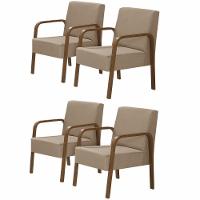 Kit 4 Poltronas Decorativas 1 Lugar Luna Braço Madeira Suede - 1