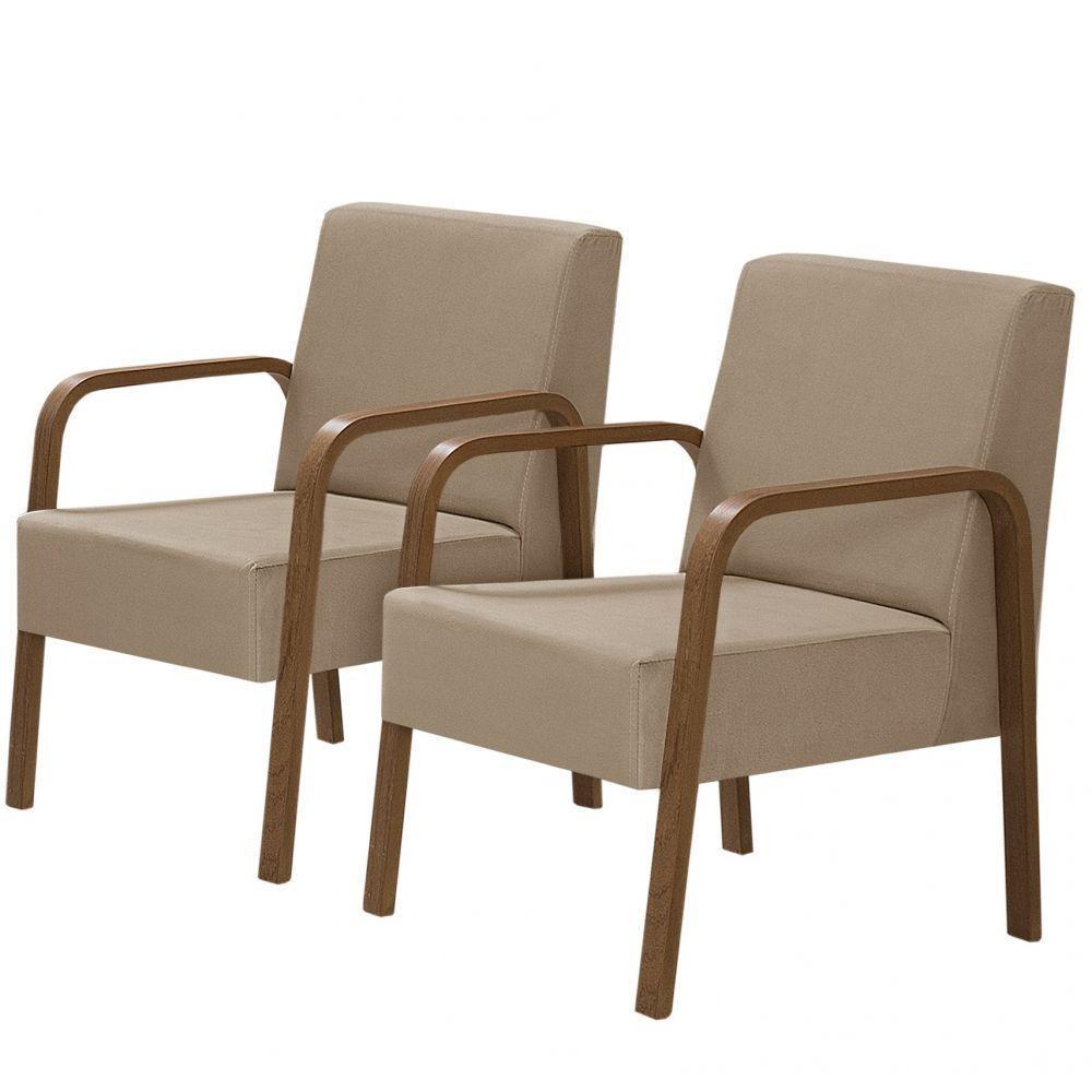 Kit 2 Poltronas Decorativas 1 Lugar Luna Braço Madeira Suede - 1