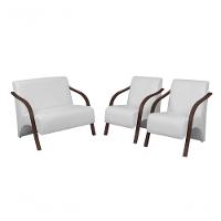 Conj 2 Poltronas De 1 Lugar E 1 De 2 Lugares Braço Madeira Tecido Sintético (courino) - 1