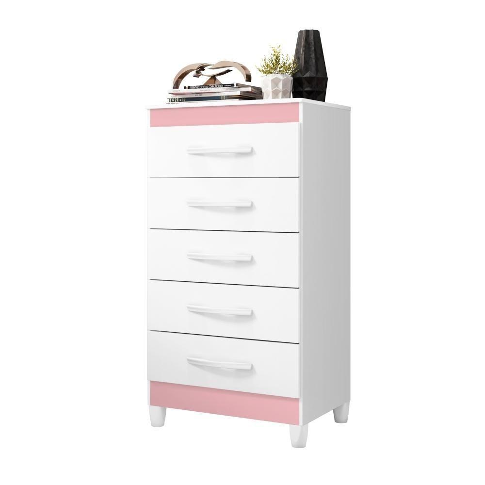 Cômoda Milady Branco Flex Azul Titanium Rosa 5 Gavetas - 6