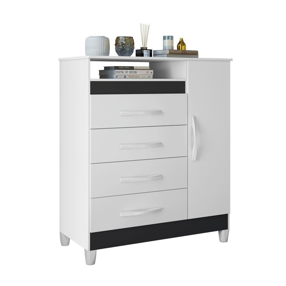 Cômoda Reyna Branco Azul Titanium Rosa 4 Gavetas - 2