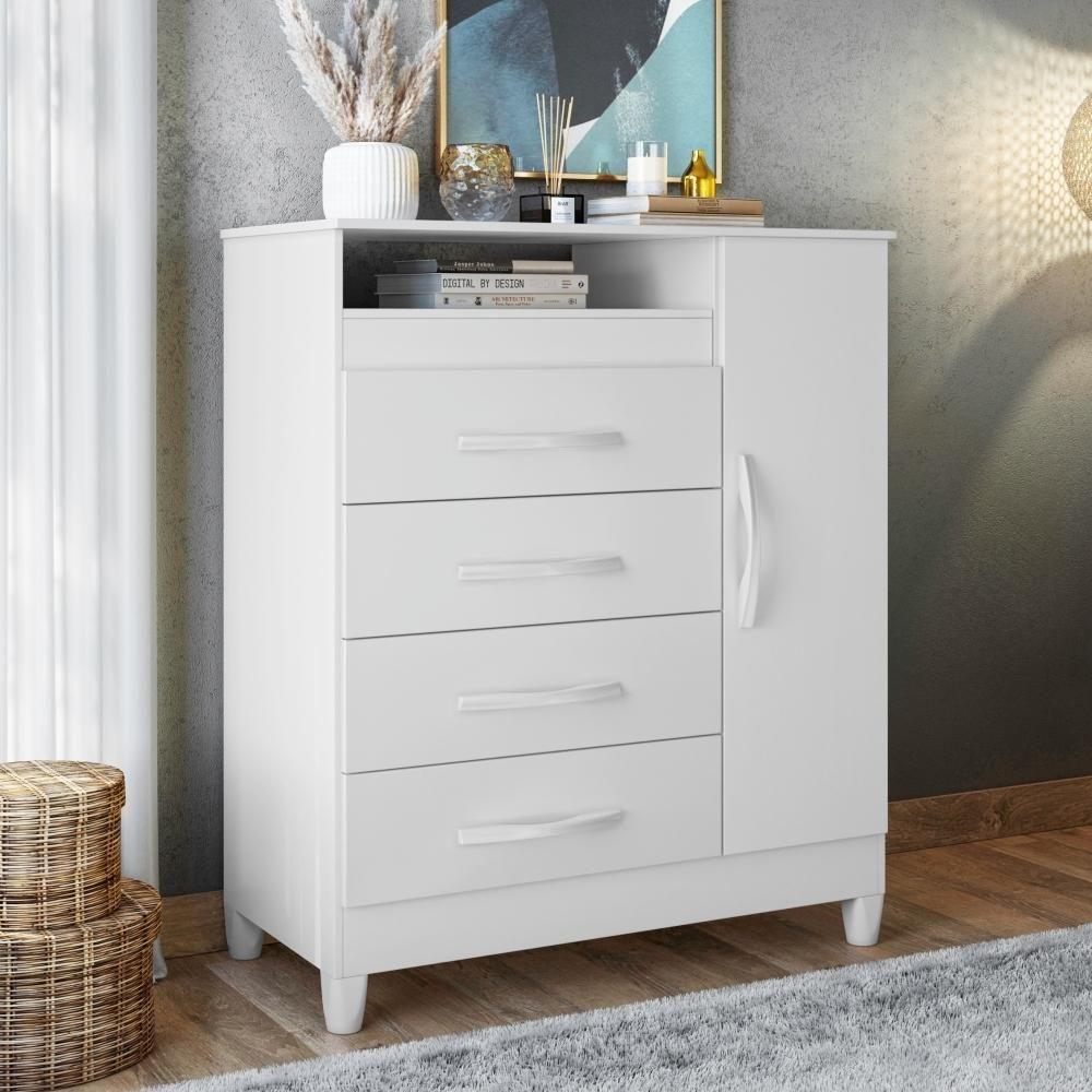 Cômoda Reyna Branco Azul Titanium Rosa 4 Gavetas - 7