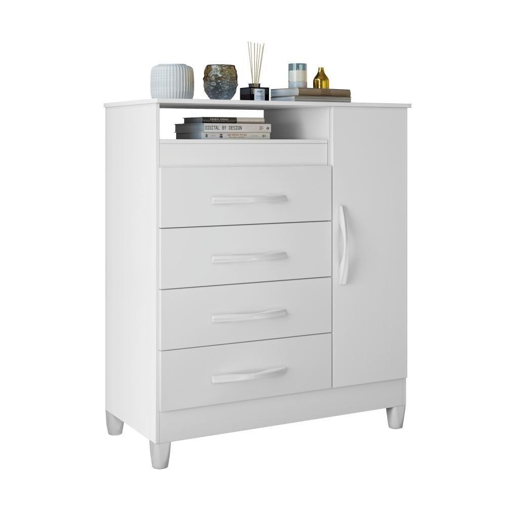 Cômoda Reyna Branco Azul Titanium Rosa 4 Gavetas - 9