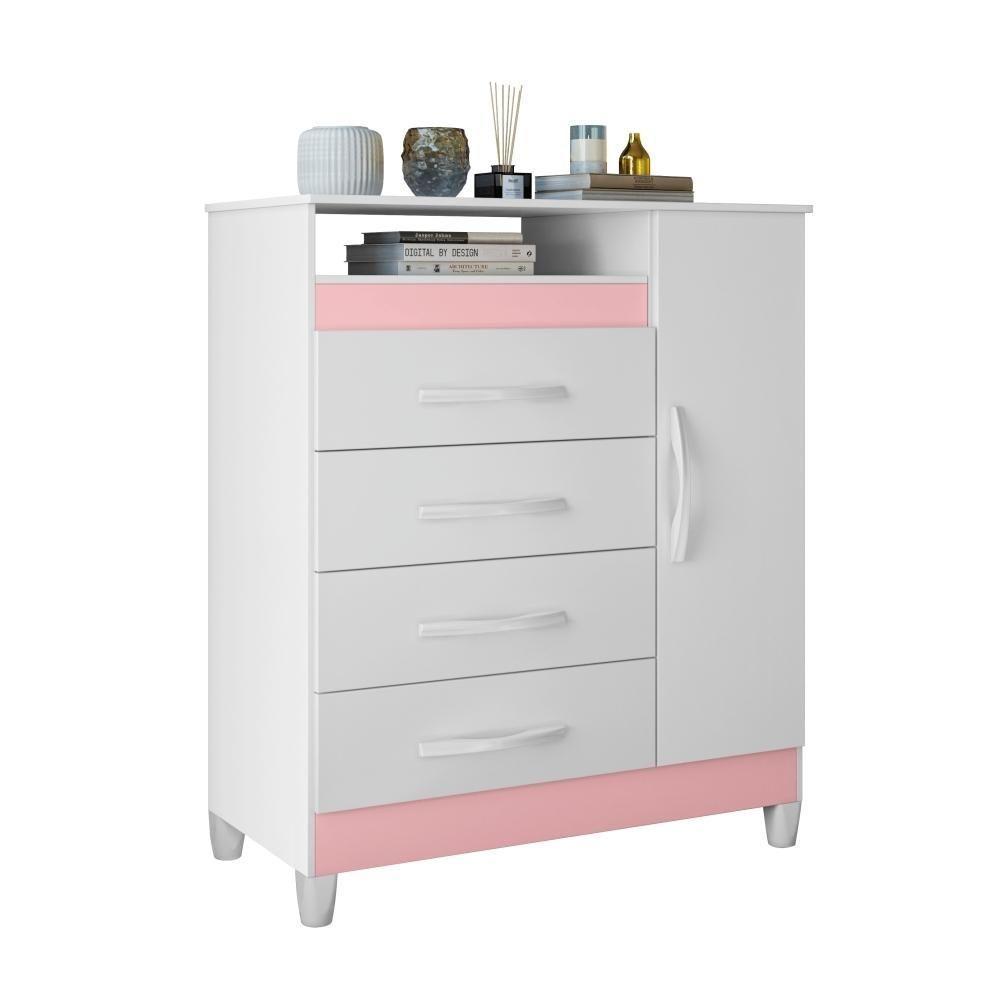 Cômoda Reyna Branco Rosa Titanium Azul 4 Gavetas - 3
