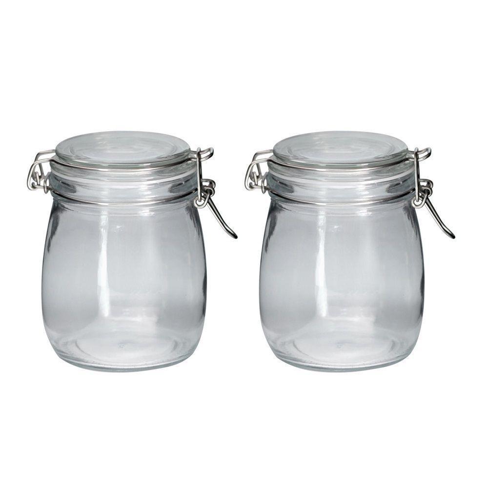 Jogo 2 Potes Hermético Vidro Redondo Com Super Trava 830ml - 1