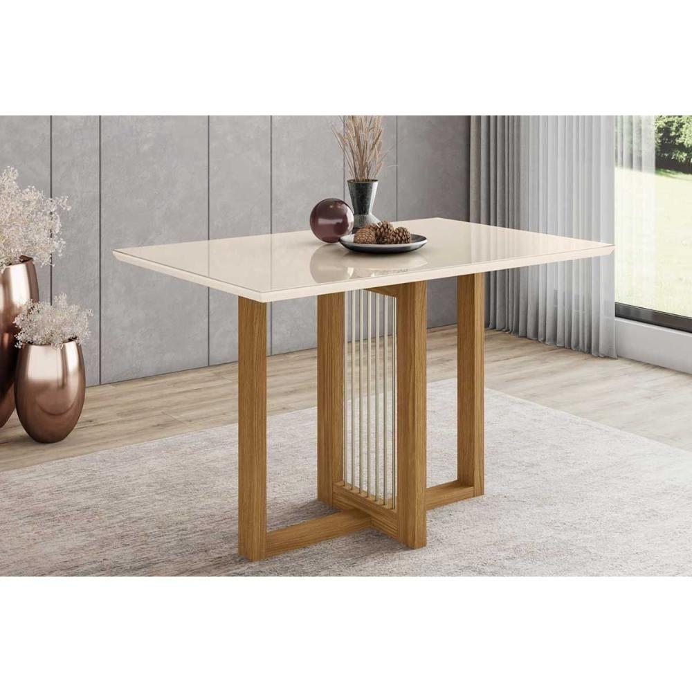 Mesa para Cozinha Natalí SC74 c/Tampo Madeirado Vidro Reto 120x80cm Nature/Off White - Henn - 1