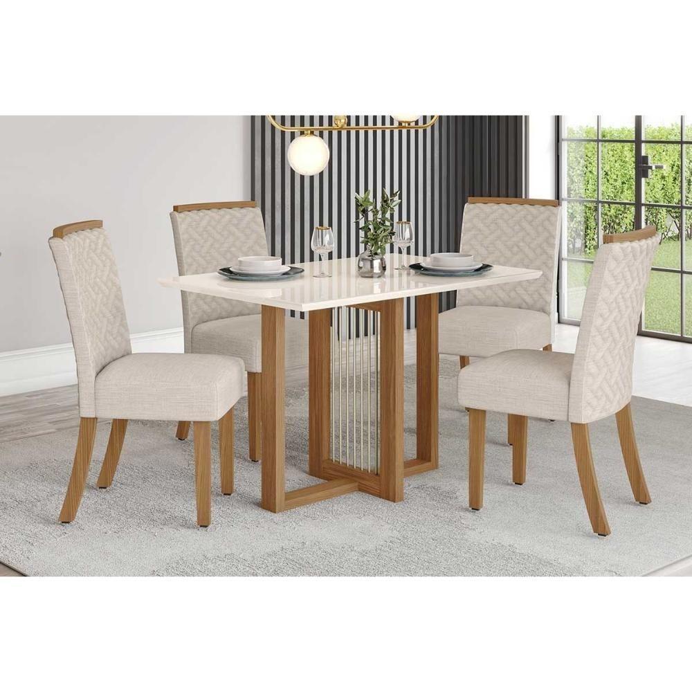 Mesa para Cozinha Natalí SC74 c/Tampo Madeirado Vidro Reto 120x80cm Nature/Off White - Henn - 7