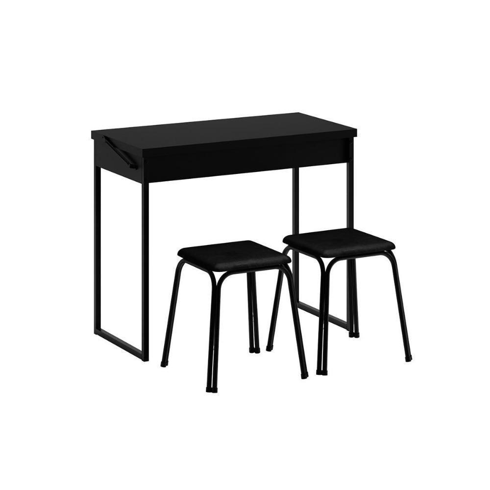 Mesa para Cozinha Dobrável 1590 c/ 2 Banquetas Preto - Carraro - 6