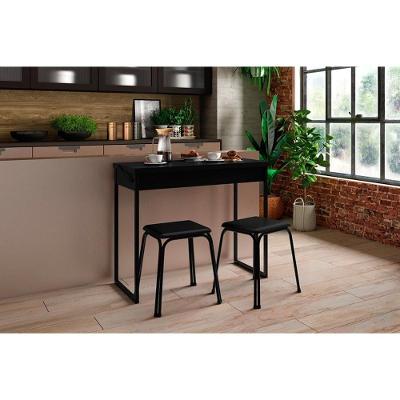 Mesa para Cozinha Dobrável 1590 c/ 2 Banquetas Preto - Carraro