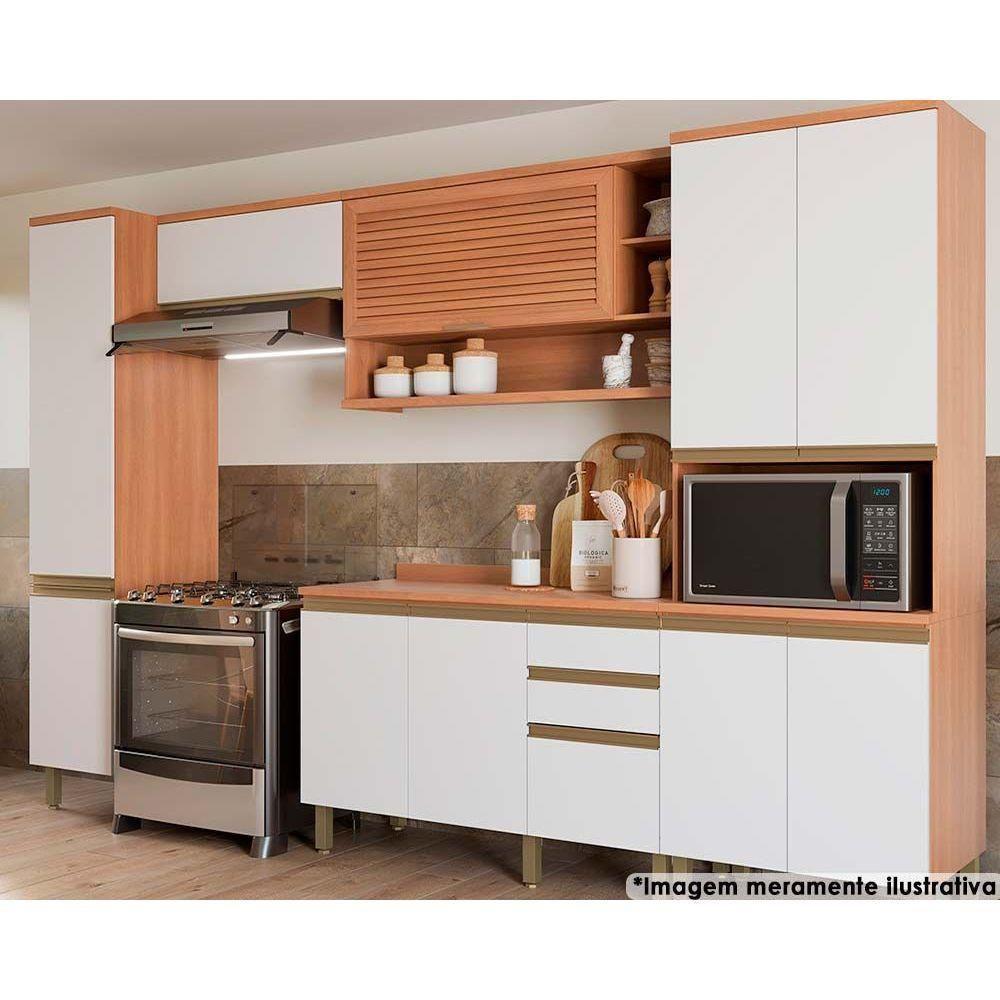 Cozinha Modulada Completa Thela Macadâmia 5 Peças (2Aéreos+1Balcão+2Paneleiros) CZC19 Freijo/Branco - Telasul - 1