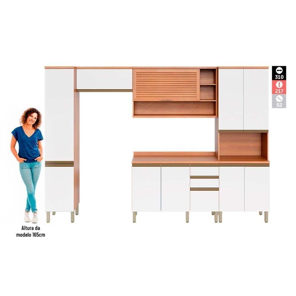 Cozinha Modulada Completa Thela Macadâmia 5 Peças (2Aéreos+1Balcão+2Paneleiros) CZC19 Freijo/Branco - Telasul - 5