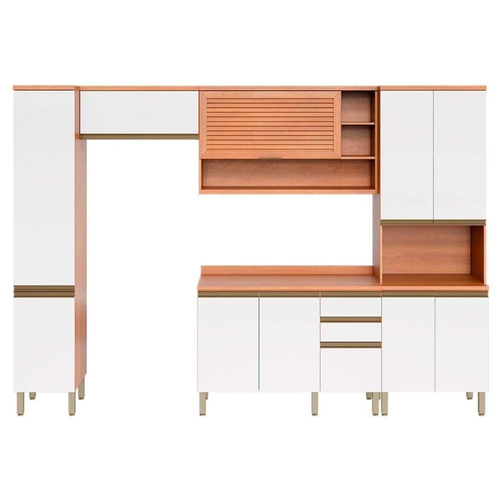 Cozinha Modulada Completa Thela Macadâmia 5 Peças (2Aéreos+1Balcão+2Paneleiros) CZC19 Freijo/Branco - Telasul - 7