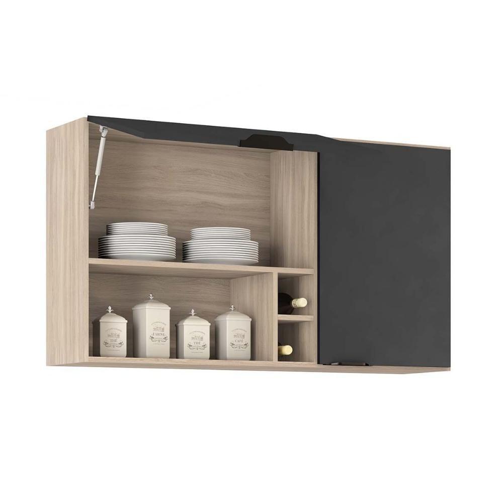 Armário Aéreo Cozinha Modulado Firenze Nicho 2 Portas 120cm Avena/Grafito - Demóbile - 5
