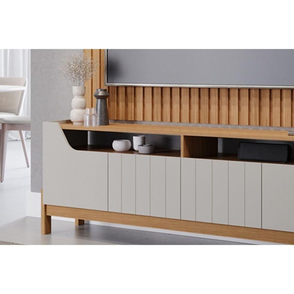 Estante p/Sala até 70 Pol Moema Ripado c/Pés 180x197cm Off White/Nature - Permóbili - 2