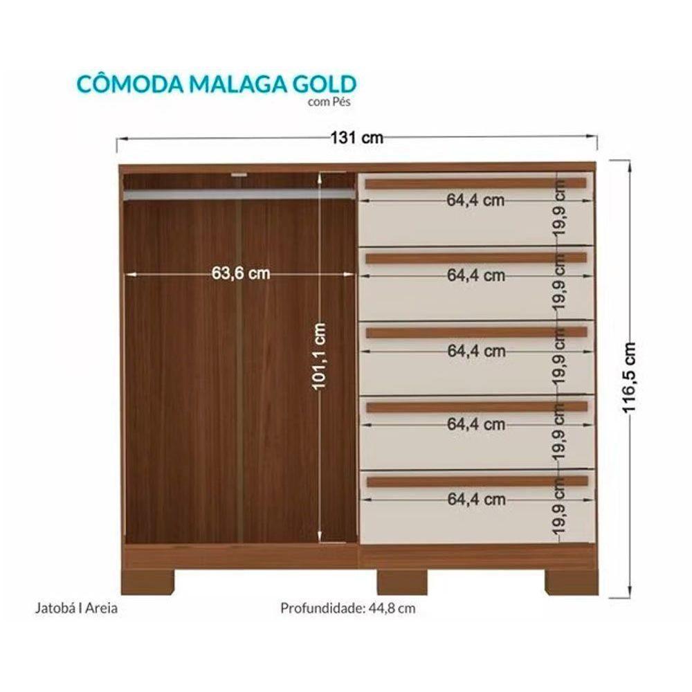 Cômoda Solteiro Málaga Gold 2 Portas e 5 Gavetas c/ Pés Jatoba - Santos Andirá - 2