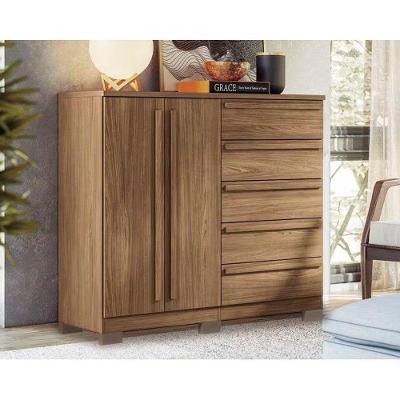 Cômoda Málaga Gold 5 Gavetas em MDF com Puxador em MDF Amadeirado