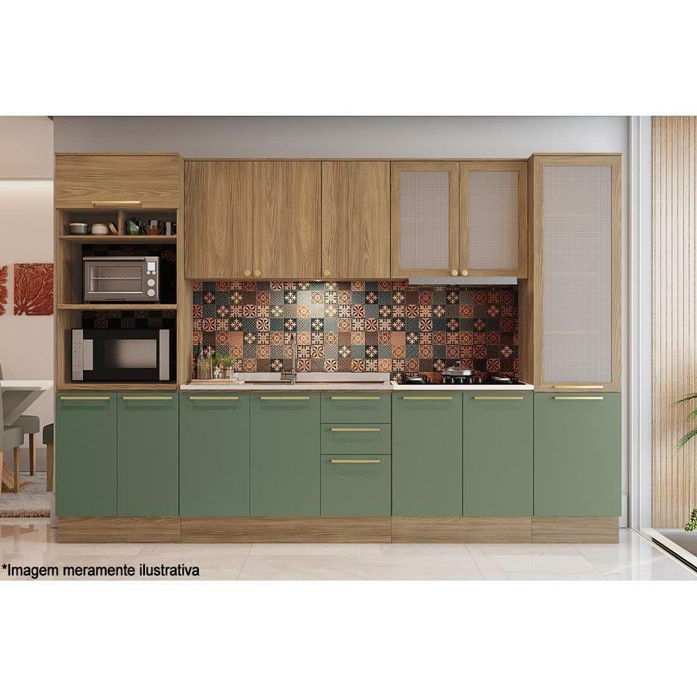 Módulo Cozinha Kappesberg Botanic Paneleiro Botanic M626 c/ 2 Portas c/ 1 Tela 50cm Nogueira/Verde Oliva - Kappesberg - 4
