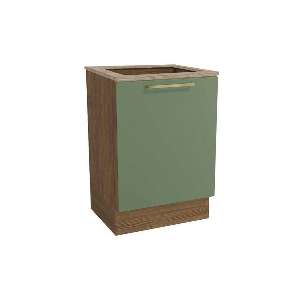 Balcão Cozinha p/Cooktop Botanic M629 top 1 Porta c/Tampo 60cm Nogueira/Oliva/Nogueira - Kappesberg - 1