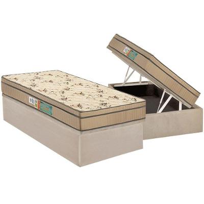 Cama Box Baú Solteiro: Colchão Espuma Polar D45 Pérola + Base CRC Suede Clean(88x188)