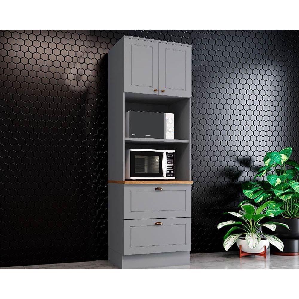 Torre Quente De Cozinha Paneleiro Americana 2 Forno C-2 Gavetas E 2 Portas 71x54x220cm Cinza-nature - Henn - 1
