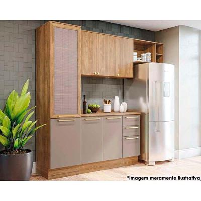 Cozinha Completa Botanic 5 Portas 3 Gavetas em MDF 120cm Fendi com Nicho para Microondas