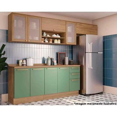 Cozinha Completa Botanic M656 Kit 7 Peças em MDF Verde Fosco para Balcão 120cm e 80cm