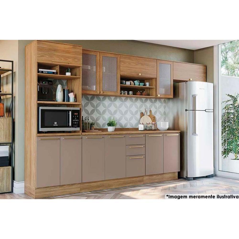 Cozinha Completa Botanic 8 Peças (3 Armários + 2 Balcões + 1 Paneleiro + 2 Complementos) M663 Nogueira-fendi - Kappesberg - 1