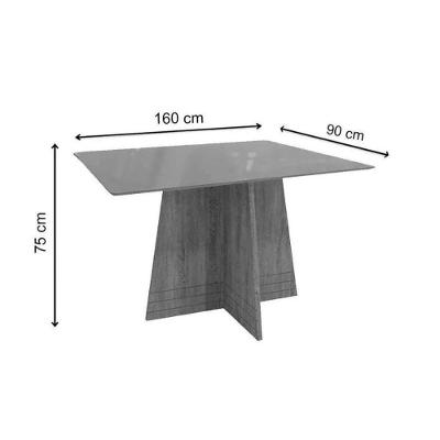 Mesa de Sala Jantar Lótus + Tampo Madeirado c/ Vidro 160x90cm Freijo/Bronze - Kappesberg