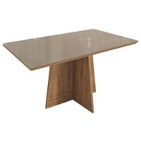 Mesa de Sala Jantar Lótus + Tampo Madeirado c/ Vidro 160x90cm Freijo/Bronze - Kappesberg - 1