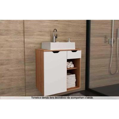 Conjunto De Banheiro Balcão Suspenso Bn3605 C- Cuba Pia Bn3600 60cm Cor Amêndoa - Tecno Mobili
