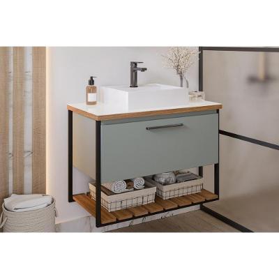 Conjunto De Banheiro Suspenso Vitta-caribe 1pta C-cuba E Tampo Vidro 80 Cm Pistache Mgm