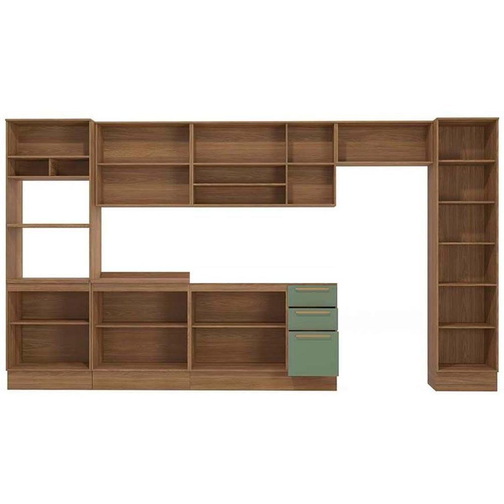 Cozinha Completa Botanic 8 Peças (3 Armários + 2 Balcões + 2 Paneleiros + 1 Complemento) M651 Nogueira/Verde Oliva - Kappesberg - 3