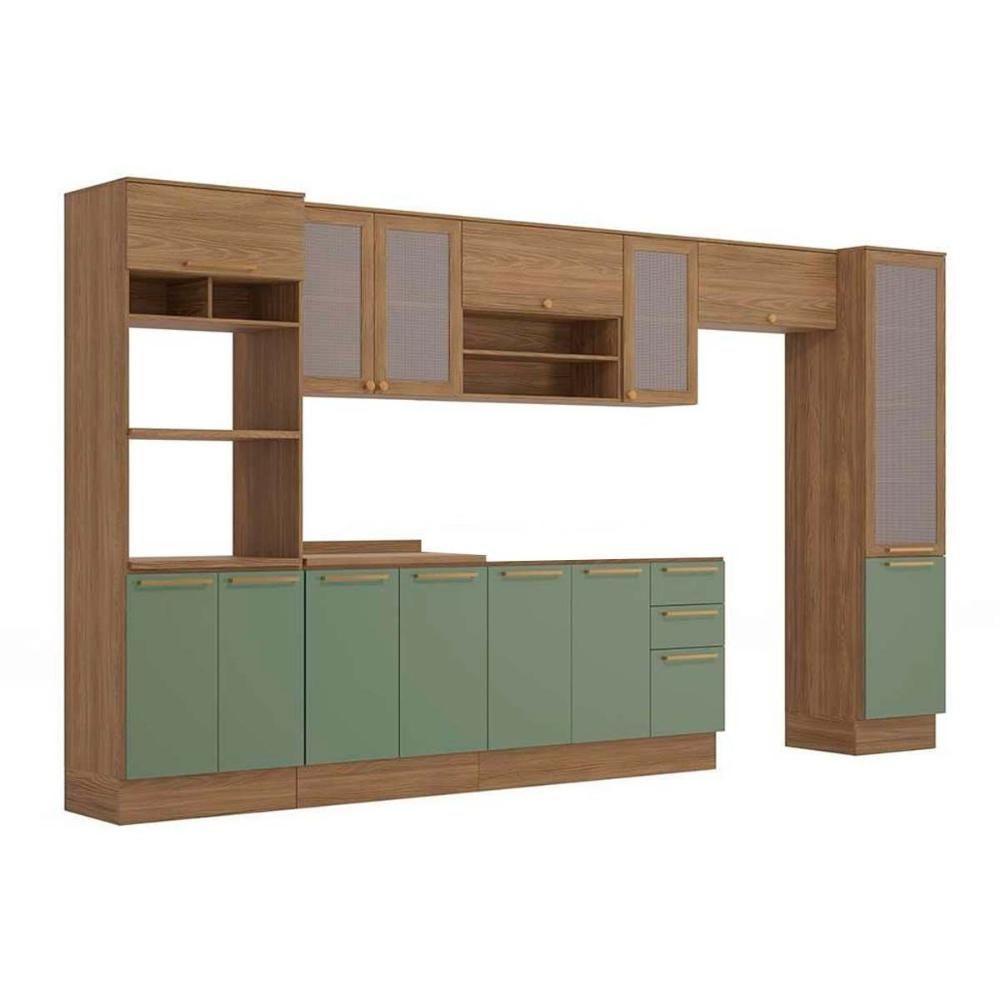 Cozinha Completa Botanic 8 Peças (3 Armários + 2 Balcões + 2 Paneleiros + 1 Complemento) M651 Nogueira/Verde Oliva - Kappesberg - 4