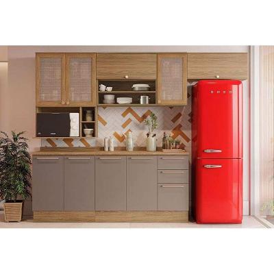 Cozinha Completa Botanic M665 3 Gavetas Madeira Fendi 8 Peças com Armários e Balcões