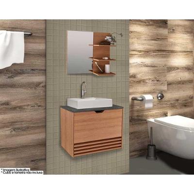 Conjunto De Banheiro Armário C- Espelho Bn3608 E Balcão Suspenso Bn3613 S- Cuba Pia 60cm Cor Amendoa-marmore Lunar - Tecno Mobili
